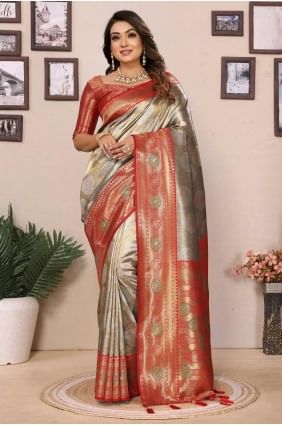 Banarasi silk Weaving Grey Saree with Blouse SR28253