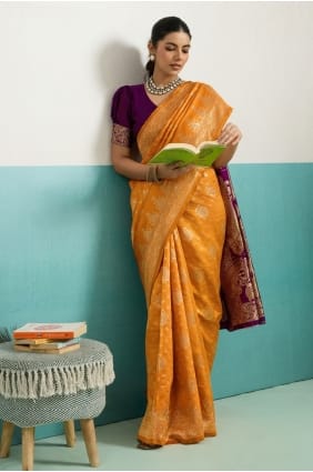 Mustard Zari Banarasi silk Saree SR29727