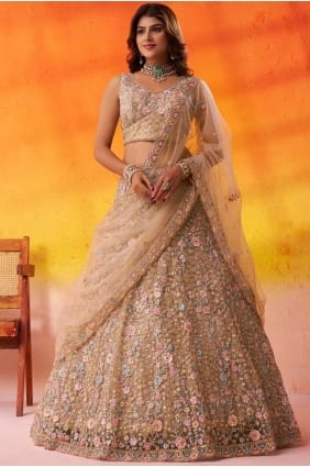 Beige Embroidered Net Lehenga Choli LC8856