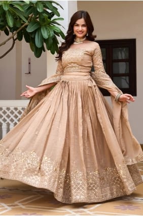 Silk Lehenga Choli with Embroidered in Beige LC9056