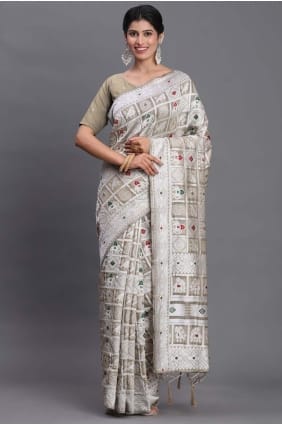 Beige Saree in Weaving Linen SR29005