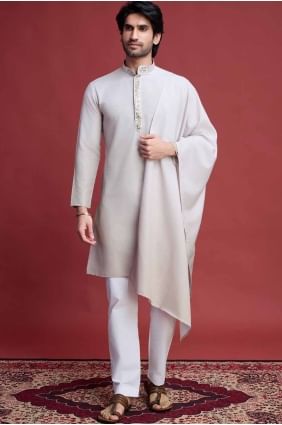 Beige Mirror Men Kurta in Rayon KURR395