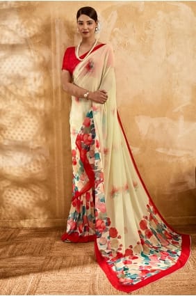 Georgette Saree in Beige with Printed SR29956
