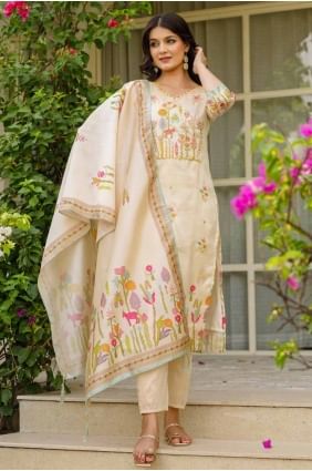 Beige Salwar Kameez in Silk with Printed SK155657