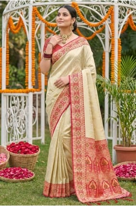 Beige Jacquard Saree with Weaving SR29997