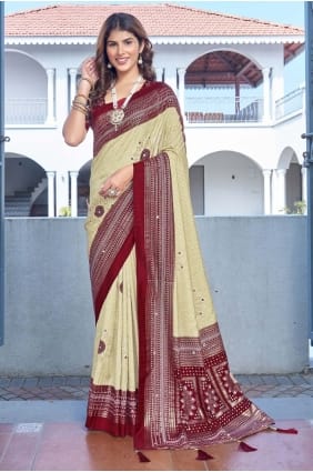 Saree in Beige Tussar silk with Printed SR29482