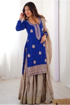 Lehenga Suit in Beige Silk with Sequins LS089