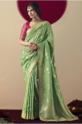 Weaving Party Wear Saree in Pista Bemberg SR28855