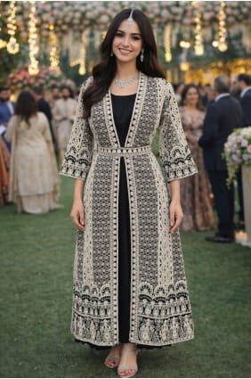 Chinon chiffon Embroidered Black Gown Dress with Dupatta GW1257