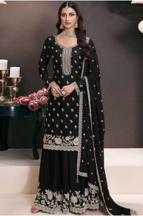 Black Embroidered Chiffon Sharara Suit SS1254