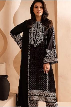 Black Embroidered Georgette Palazzo Suit SK155276
