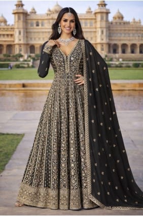 Silk Gown Dress with Embroidered in Black GW1228