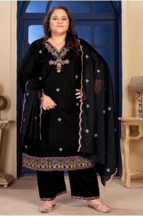 Embroidered Cotton Black Salwar Kameez with Dupatta SK159151