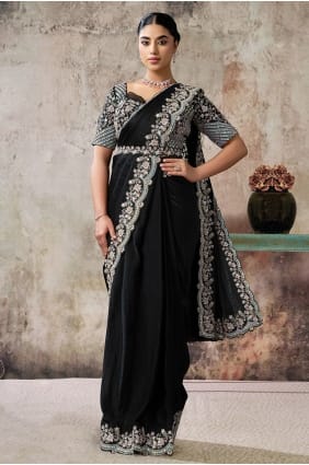 Crepe Saree with Hand in Black SR29805