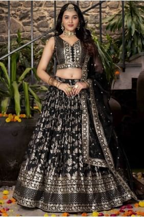 Silk Black Lehenga Choli in Weaving LC8524