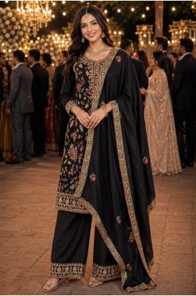 Mirror Palazzo Suit in Black Chinon chiffon PZ4518