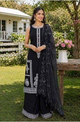 Mirror Palazzo Suit in Black Chinon chiffon PZ4521