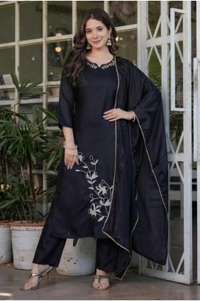Black Rayon Embroidered Straight Pant Suit with Dupatta SK155244-1