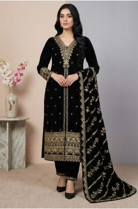 Embroidered Viscose Black Salwar Kameez with Dupatta SK15650