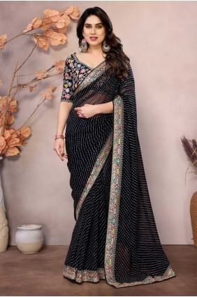 Lightweight Black Georgette Saree with Embroidered SR28696