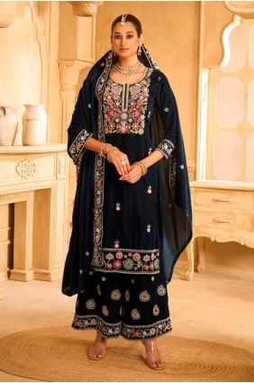 Black Velvet Embroidered Palazzo Suit with Dupatta PZ4155