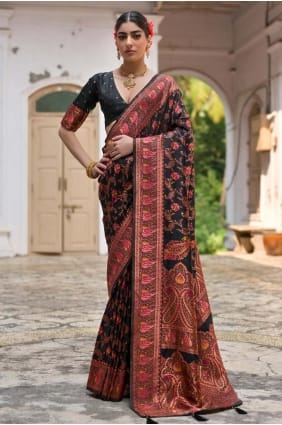 Black Zari Pashmina Saree SR29664