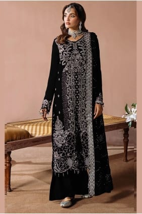 Velvet Eid Palazzo Suit in Black with Zari PZ4292