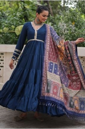 Lace Gown Dress in Blue Silk GW1186