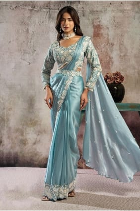 Blue Saree with Hand Satin SR29793
