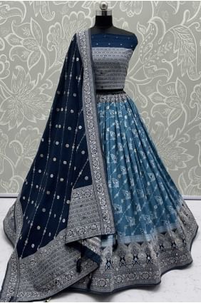 Blue Georgette Lehenga Choli with Elegant Embroidery LC8664