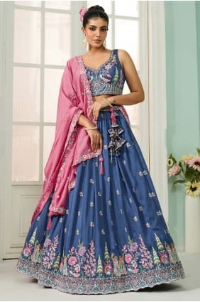 Blue Silk Lehenga Choli with Embroidered LC8808