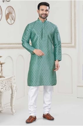 Blue Men Kurta in Digital print Jacquard KURR455