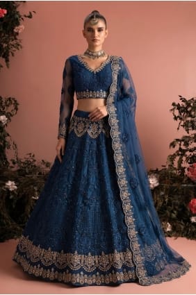 Embroidered Net Lehenga Choli in Blue with Dupatta LC9052
