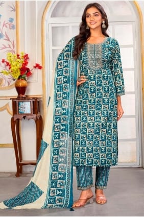 Rayon Printed Blue Salwar Kameez with Dupatta SK156134