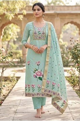 Salwar Kameez in Blue Cotton with Printed SK15877