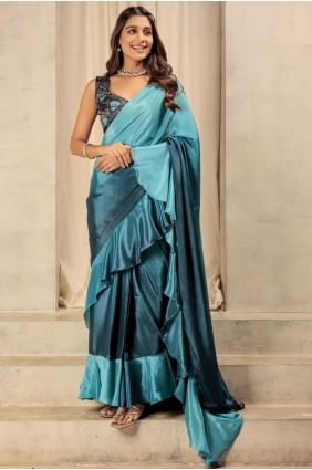 Elegant Printed Saree in Blue Satin SR28730