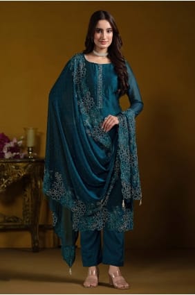 Blue Embroidered Salwar Kameez in Georgette SK15791