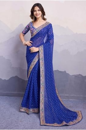 Latest Georgette Saree in Blue with Embroidered SR28681