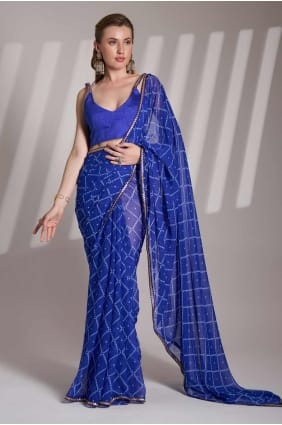 Blue Saree in Georgette with Printed lace SR28156