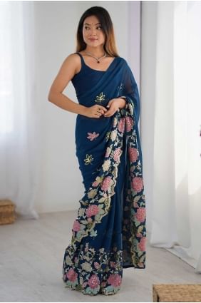 Latest Sequins Work Saree in Blue Georgette SR28665