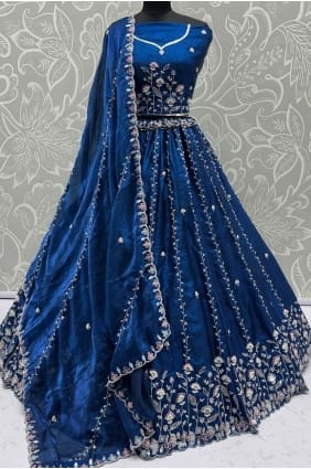 Satin Lehenga Choli with Thread in Blue LC8738