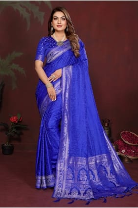 Blue Satin Saree with Zari Work SR29922