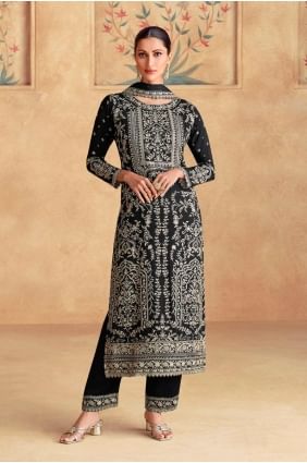 Black Embroidered Chiffon Eid Palazzo Suit PZ4105