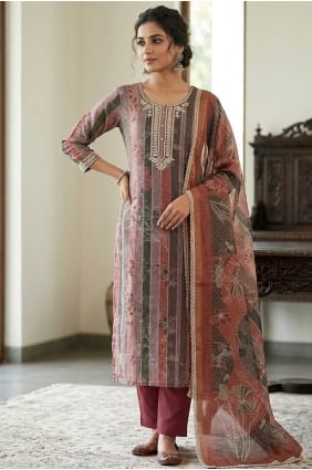 Brown Printed Cotton Salwar Kameez SK159073