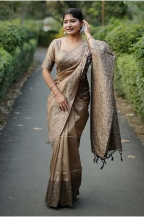Saree in Brown Handloom silk with Weaving SR29106
