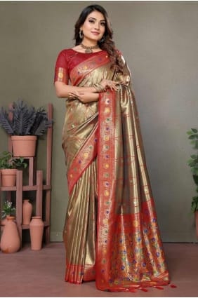 Brown Weaving Banarasi silk Saree SR28299