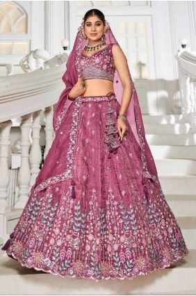 Burgundy Embroidered Lehenga Choli in Tissue LC8490