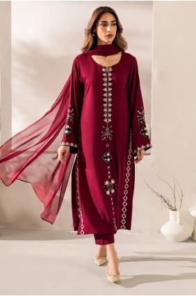 Burgundy Salwar Kameez with Embroidered Chanderi SK15853