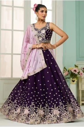 Sequins Lehenga Choli in Burgundy Georgette LC8767