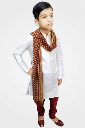 White Art silk Boy Kurta byu0011